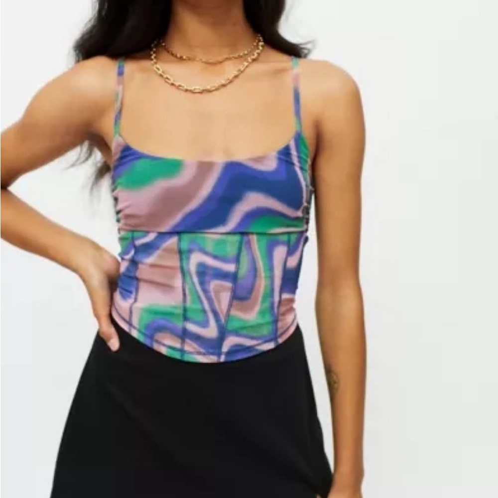 Urban Outfitters | Hal mesh corset crop top | multicolor swirl